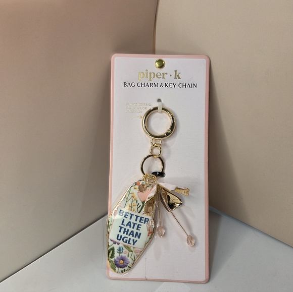 💕🔹️Piper K 🔹️UK exclusive Better Late Than Ugly Floral Bag Charm Or Key Chain - Picture 5 of 5
